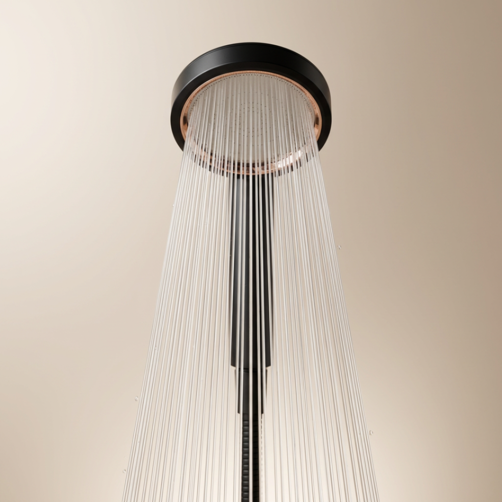 Black SUHAE Radiance shower head producing strong, straight water jets